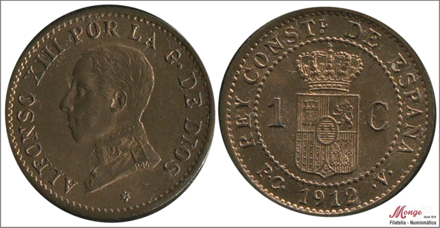 España - 1911 - Alfonso XIII - Nº 00006 - S/C / UNC - 1 centimo 1912 (*2) PCV