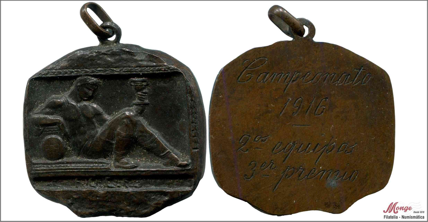 España - 1916 - Medalla - MBC / VF - Campeonato Futbol 1916 - 2os Equipos - 3er Premio - Cobre