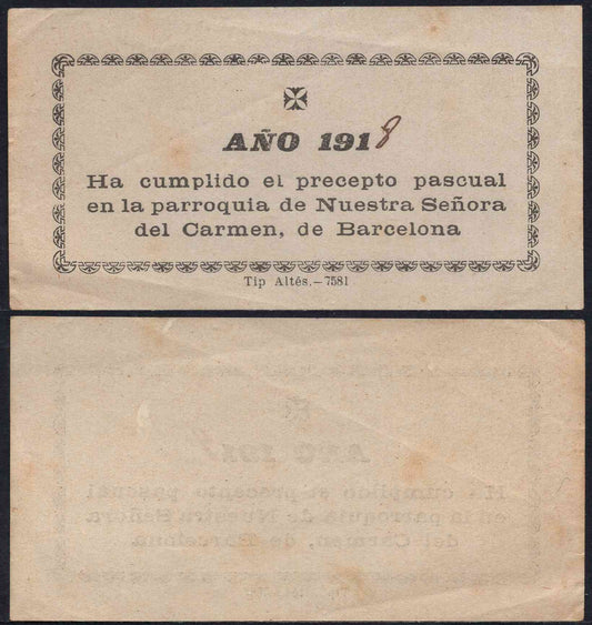 España - 1918 - Cooperativas - Nº NC-142 - EBC/XF - Asistencia Parroquial Sra. del Carmen