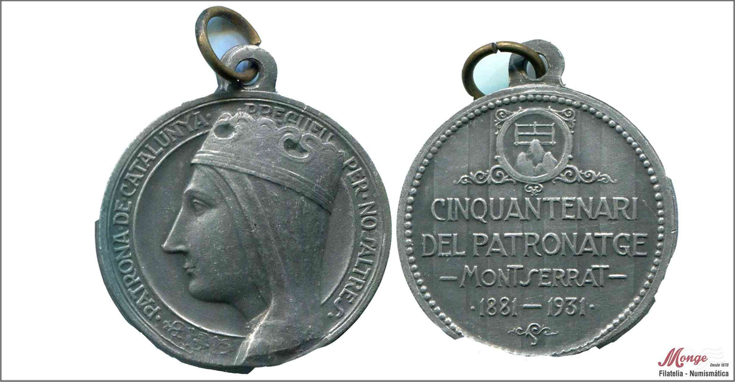 España - 1931 - Medalla - MBC / VF - Virgen Montserrat - 50 Aniv. del Patronazgo 1881-1931 / 25 mm.