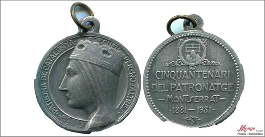 España - 1931 - Medalla - MBC / VF - Virgen Montserrat - 50 Aniv. del Patronazgo 1881-1931 / 25 mm.