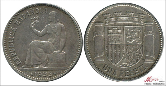 España - 1933 - 2ª República - Nº 00195 - MBC+ / VF+ - 1 peseta 1933 (*3-4) Ag - Foto generica