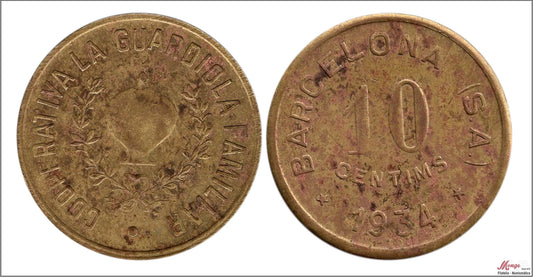 España - 1934 - Cooperativas - Nº AL-1589 - EBC / XF - 10 centimos/ La Guardiola Familiar/ llauto