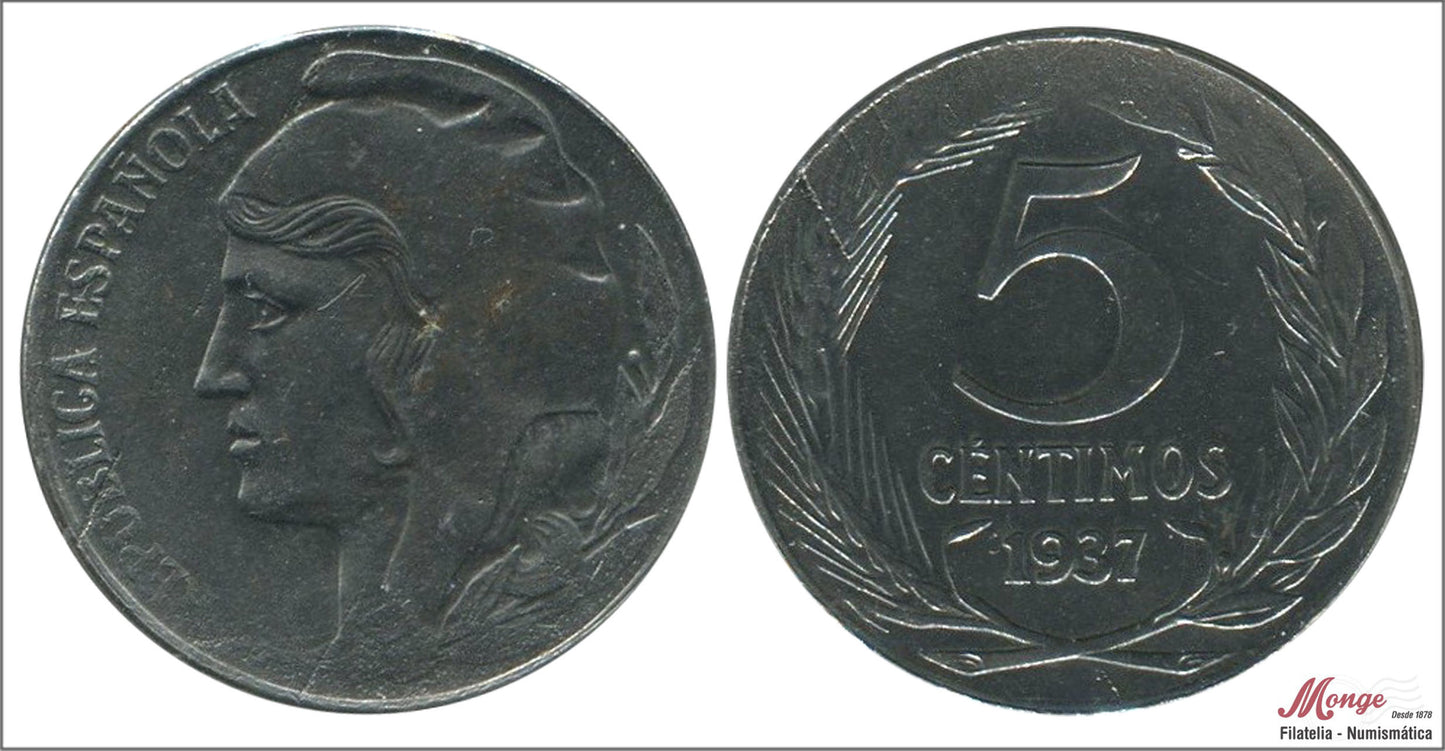 España - 1937 - 2ª República - Nº 00189 - EBC / XF - 5 centimos 1937 hierro