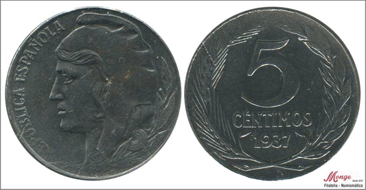 España - 1937 - 2ª República - Nº 00189 - EBC / XF - 5 centimos 1937 hierro