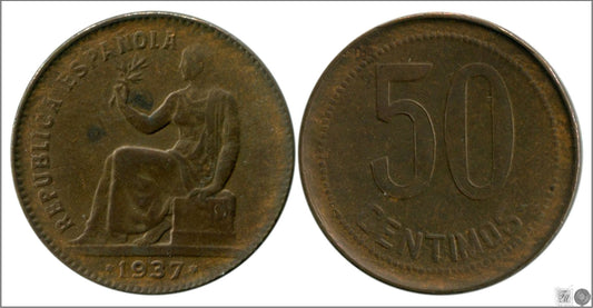 España - 1937 - 2ª República - Nº 00194 - BC / MBC - 50 centimos 1937 (*6) Cu