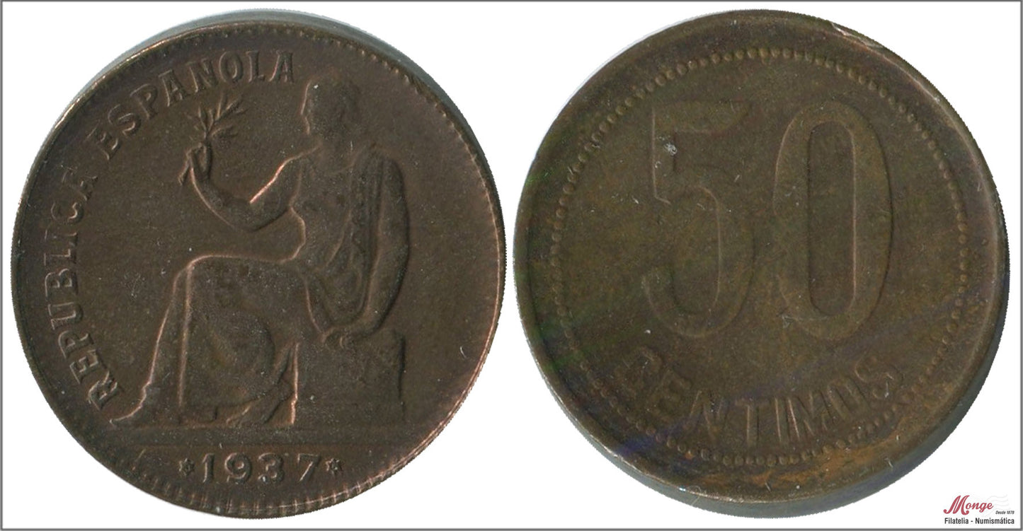 España - 1937 - 2ª República - Nº 00194 - MBC / VF - 50 centimos 1937 (*3-6) Cu