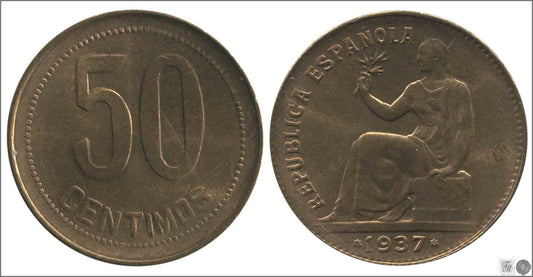 España - 1937 - 2ª República - Nº 00194 - S/C- aUNC - 50 centimos 1937 (*3-6) Cu