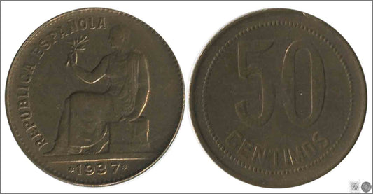 España - 1937 - 2ª República - Nº 00194 - S/C / UNC - 50 centimos 1937 (*3-6) Cu