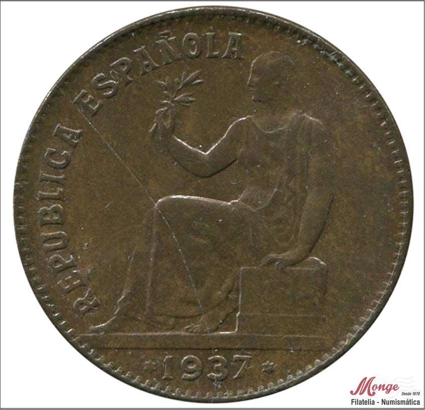 España - 1937 - 2ª República - Nº 00194a - BC / F - 50 ct. 1937 Cu / Orla puntos cuadrados