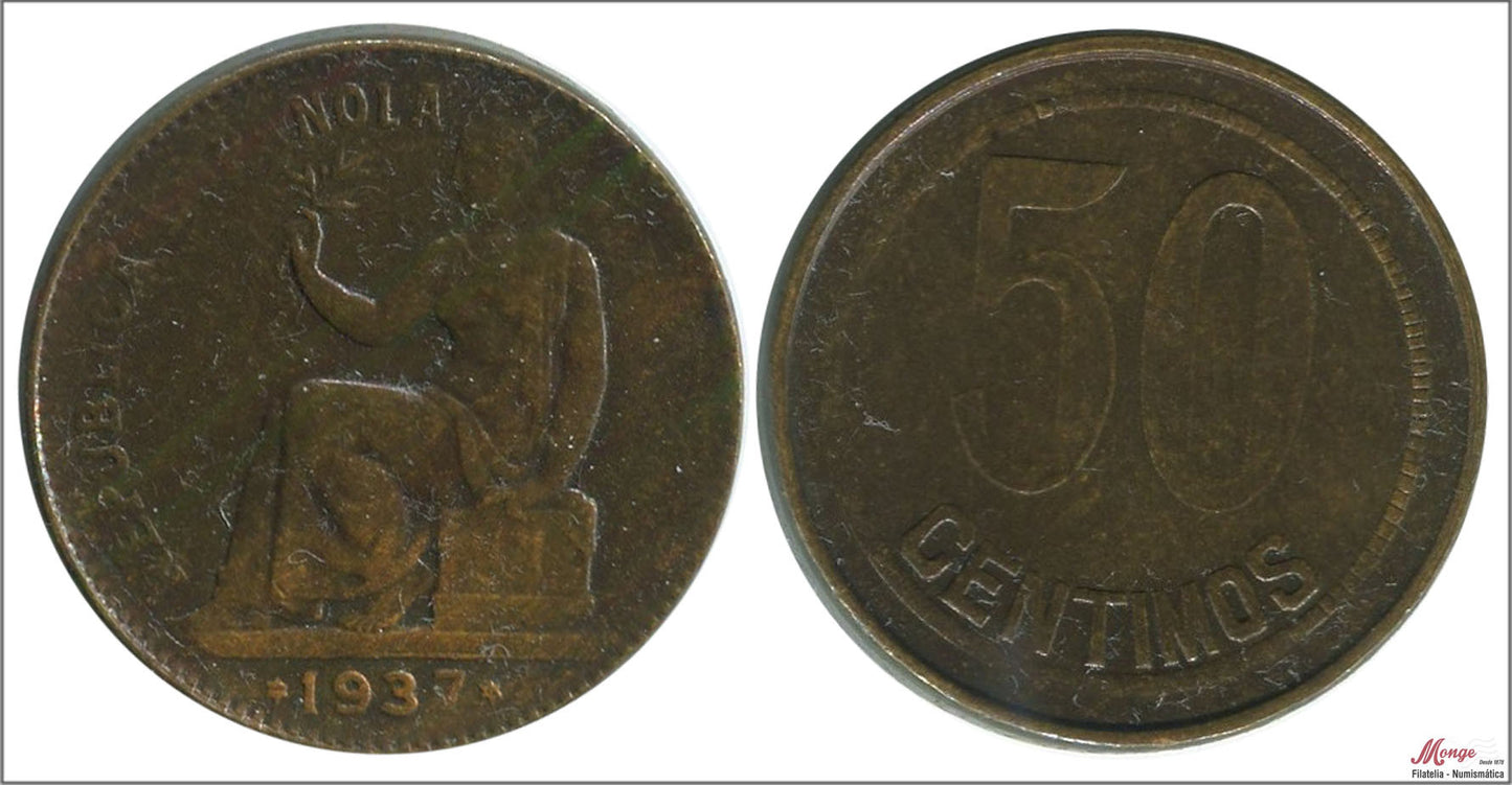 España - 1937 - 2ª República - Nº 00194a - MBC / VF - 50 ct. 1937 (*-6) orla puntos cuadrados Cu