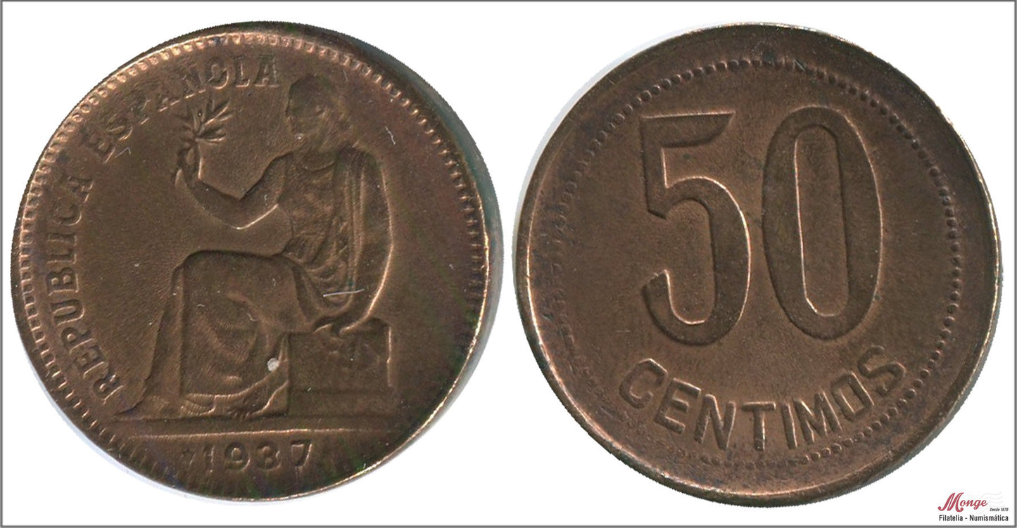 España - 1937 - 2ª República - Nº 00194d - MBC / VF - 50 ct. 1937 sin estrellas / Orla puntos cuadrados