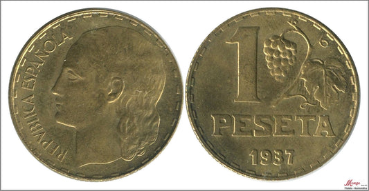 España - 1937 - 2ª República - Nº 00196 - EBC / XF - 1 peseta 1937 Latón