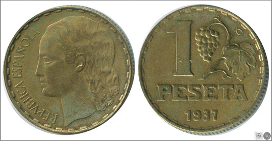 España - 1937 - 2ª República - Nº 00196 - MBC / VF - 1 Peseta 1937 Latón