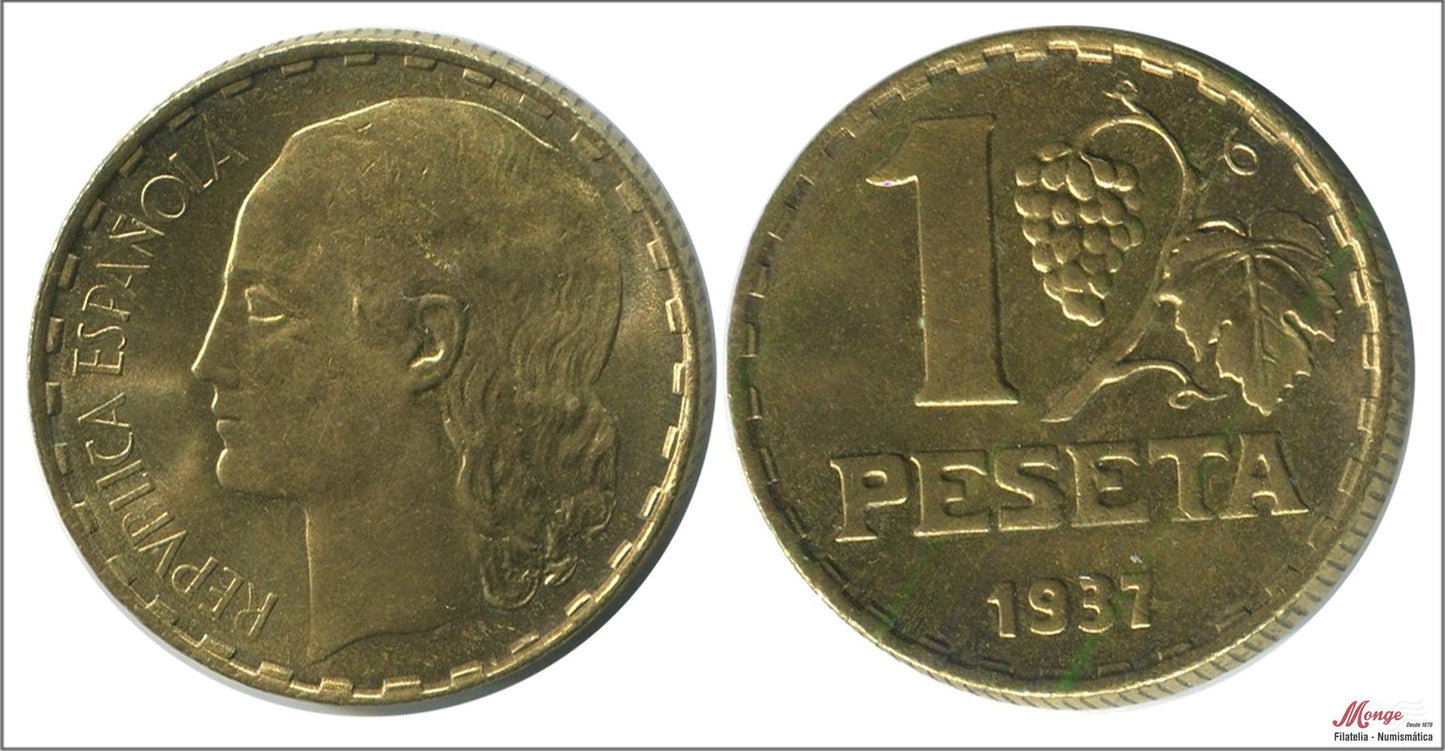 España - 1937 - 2ª República - Nº 00196 - S/C- aUNC - 1 peseta 1937 Latón