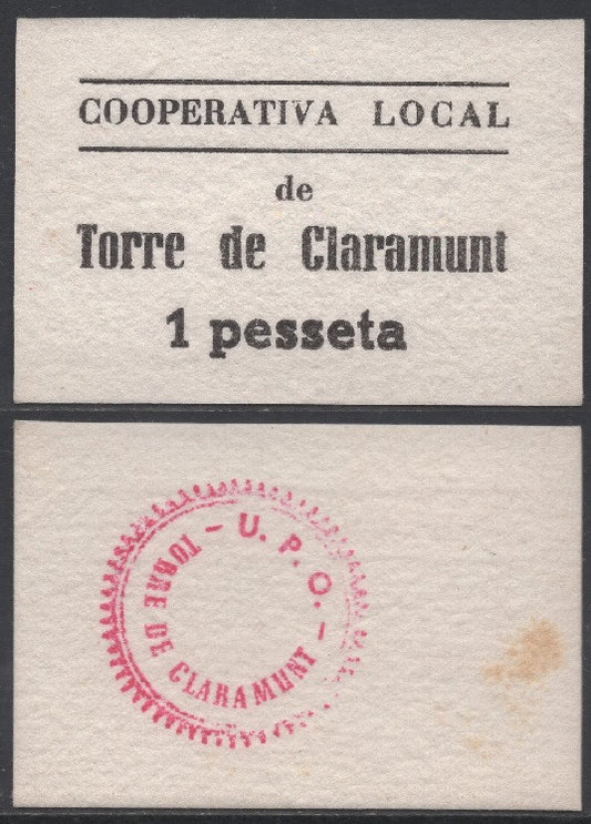 España - 1937 - Cooperativas - EBC/XF - Torre Claramut/ 1 peseta del 1937