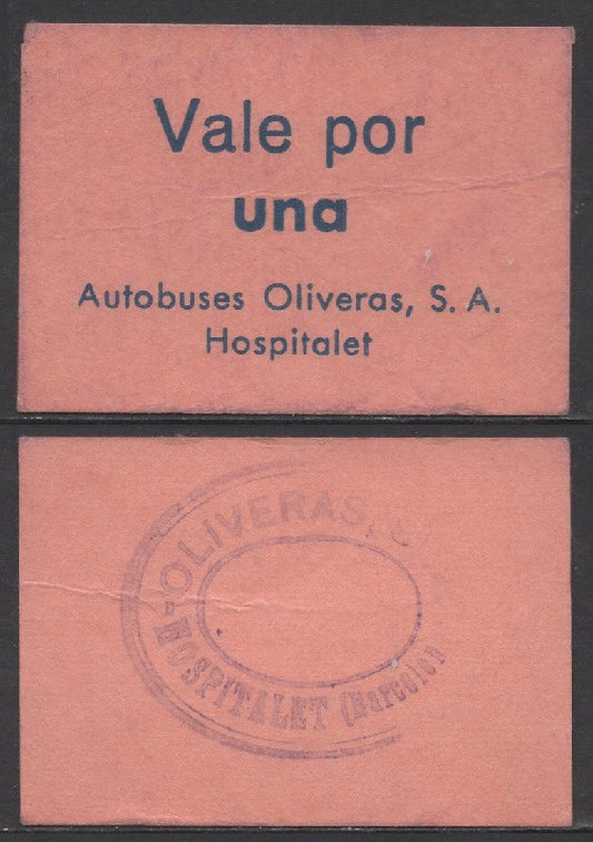 España - 1937 - Cooperativas - Nº D-285 - EBC/XF - Autobuses Oliveras S.A/ Vale por una del 1937