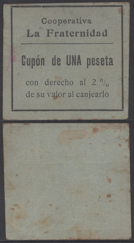 España - 1937 - Cooperativas - Nº NC-078 - MBC/VF - La Fraternidad/ 1 peseta del 1937