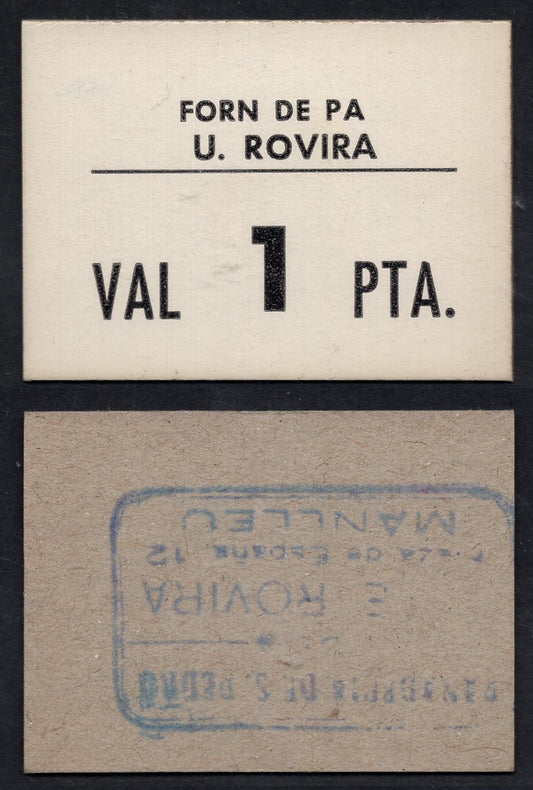 España - 1937 - Cooperativas - Nº NC-297 - EBC+/XF+ - 1 peseta/ Forn de Pa U. Rovira - Manlleu