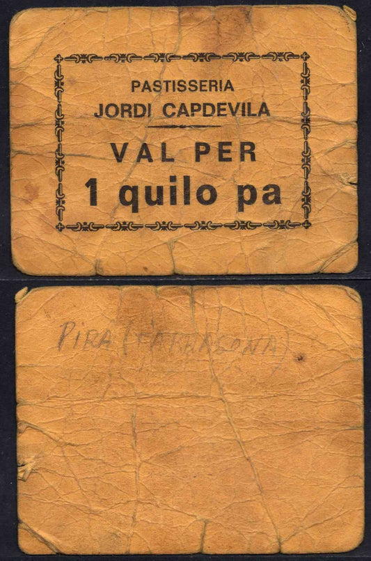 España - 1937 - Cooperativas - Nº NC-331 - MBC-/VF- - 1 Kg de Pan/ Pasteleria Jordi Capdevila