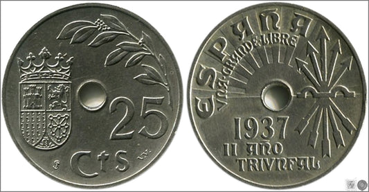 España - 1937 - Franco - Nº 00247 - EBC / XF - 25 centimos 1937