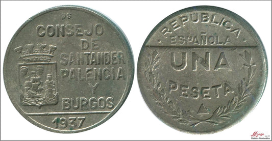 España - 1937 - Guerra Civil - Nº 00202 - MBC / VF - Santander/Palencia/Burgos 1 pta.1937 Cu/Ni