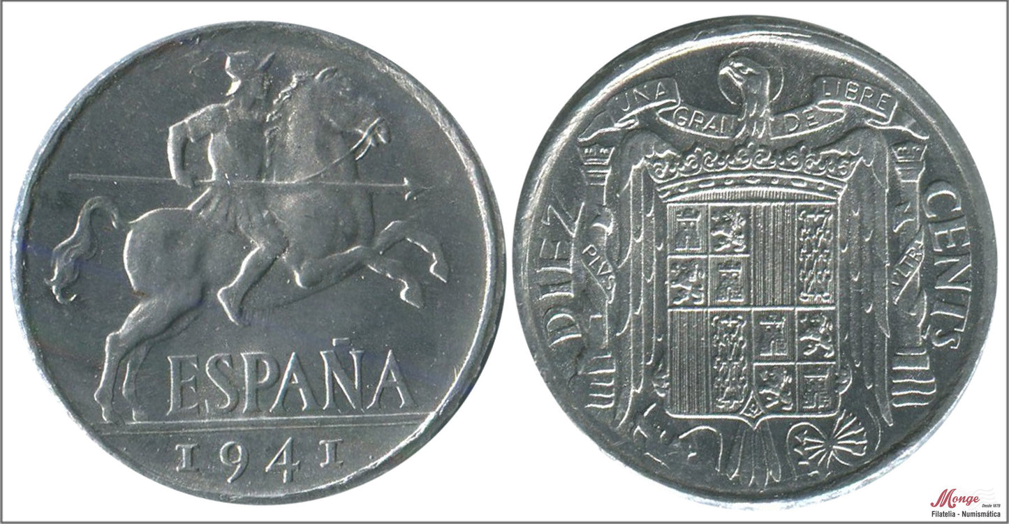 España - 1941 - Franco - Nº 00243a - EBC+ / XF+ - 10 centimos 1941 / Error PLVS