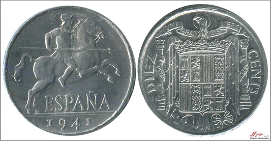 España - 1941 - Franco - Nº 00243a - EBC+ / XF+ - 10 centimos 1941 / Error PLVS