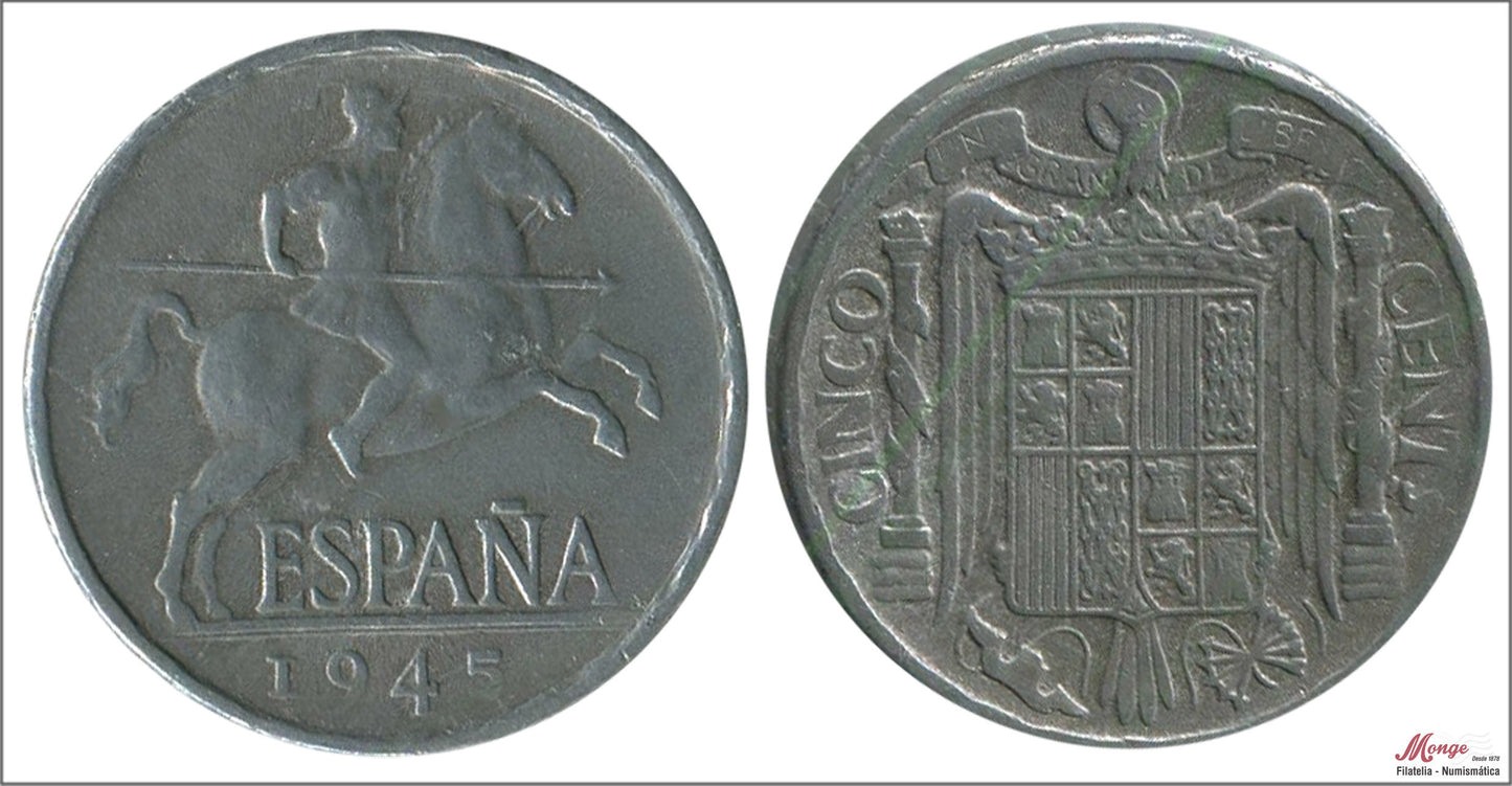 España - 1945 - Franco - Nº 00240 - BC / F - 5 centimos 1945