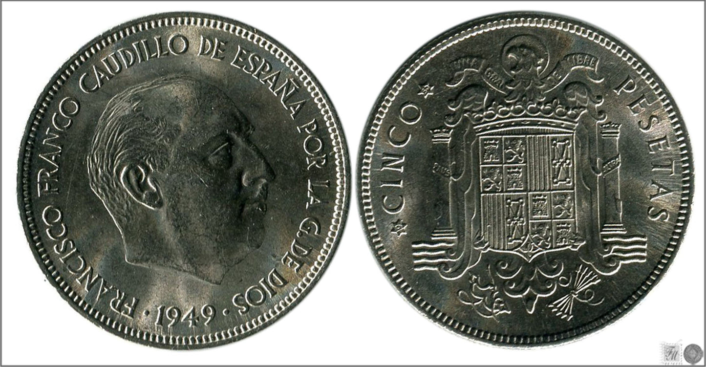 España - 1949 - Franco - Nº 00303 - MBC / VF - 5 pesetas 1949 (49)