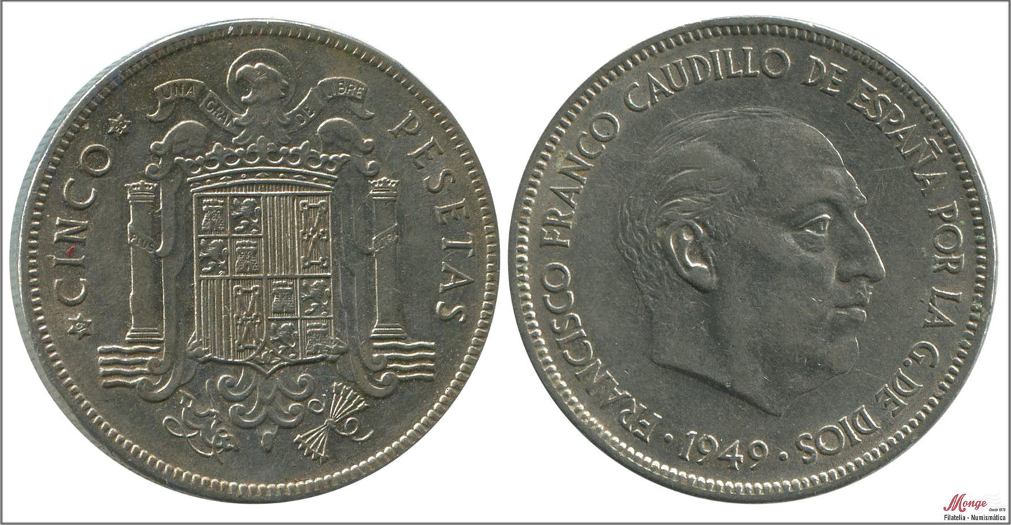 España - 1950 - Franco - Nº 00304 - BC / F - 5 pesetas 1949 (50)