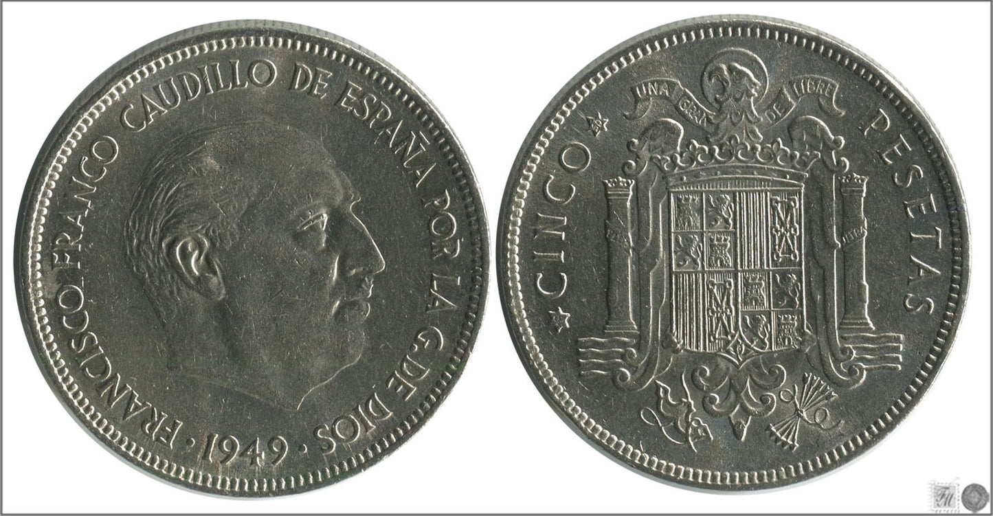 España - 1950 - Franco - Nº 00304 - MBC / VF - 5 pesetas 1949 (50)