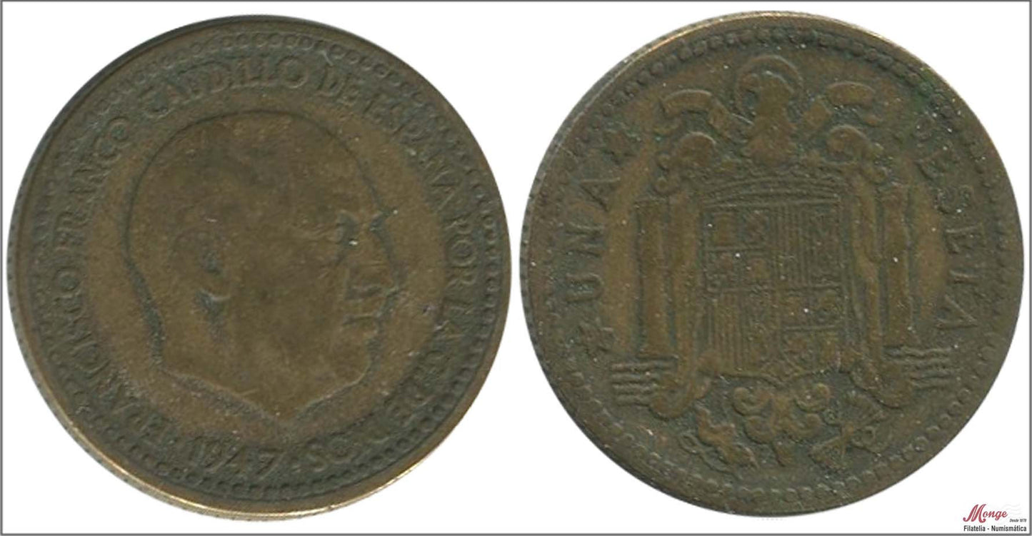 España - 1951 - Franco - Nº 00272 - BC / F - 1 peseta 1947 (51)