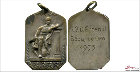 España - 1953 - Medalla - EBC / XF - R.C.D. Español Bodas de oro 1953 - Laton Plateado