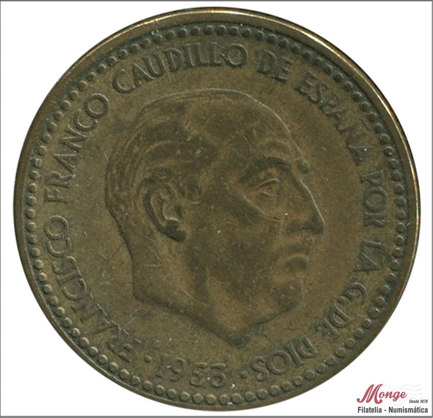 España - 1954 - Franco - Nº 00277 - BC / F - 1 peseta 1953 (54)