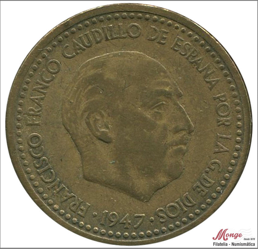 España - 1956 - Franco - Nº 00276 - BC+ / F+ - 1 peseta 1947 (56) / Con Rabo del 6