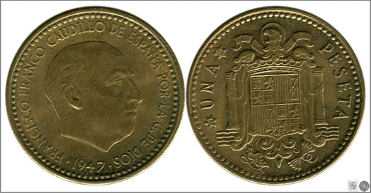 España - 1956 - Franco - Nº 00276 - Excelente conservacion mas - EBC+ / XF+ - 1 peseta 1947 (56) / Rarisima en esta calidad