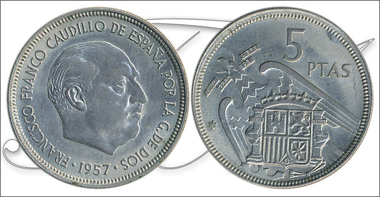 España - 1958 - Franco - Nº 00307 - Sin circular menos - S/C-/aUNC - 5 pta 1957 (58)