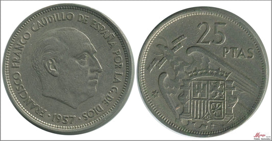 España - 1958 - Franco - Nº 00325 - BC / F - 25 pesetas 1957 (58)