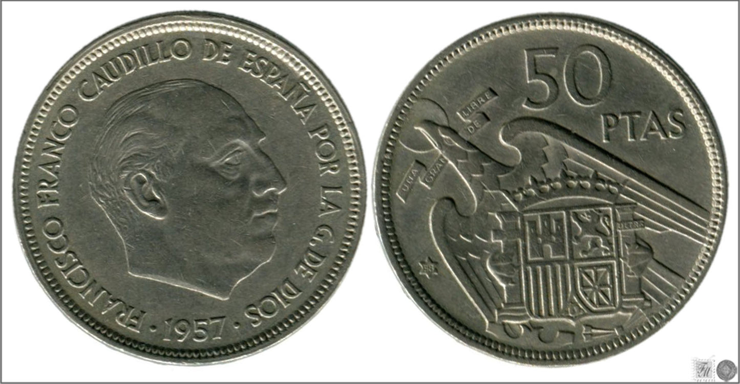 España - 1958 - Franco - Nº 00340a - EBC- / XF- - 50 pesetas 1957 (58) / Variedad Una Libre Grande