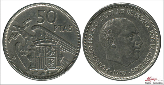 España - 1958 - Franco - Nº 00340a - MBC / VF - 50 pesetas 1957 (58) / Variedad Una Libre Grande