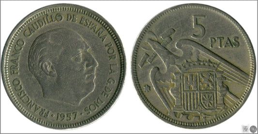 España - 1959 - Franco - Nº 00308 - BC / F - 5 pesetas 1957 (59)