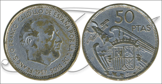 España - 1959 - Franco - Nº 00341 - BC / F - 50 pta 1957 (59) Falsa de época