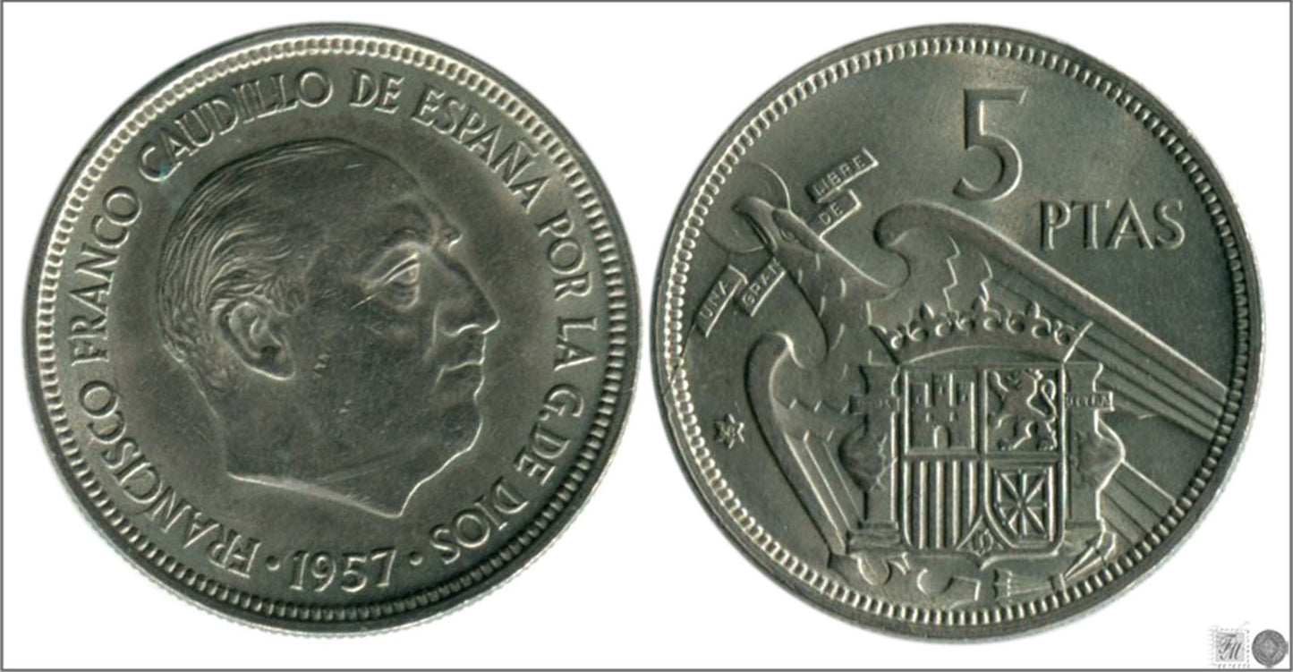 España - 1960 - Franco - Nº 00309 - EBC / XF - 5 pesetas 1957 (60)