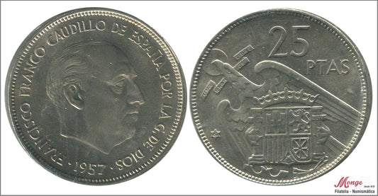 España - 1961 - Franco - Nº 00327 - S/C- aUNC - 25 pesetas 1957 (61)