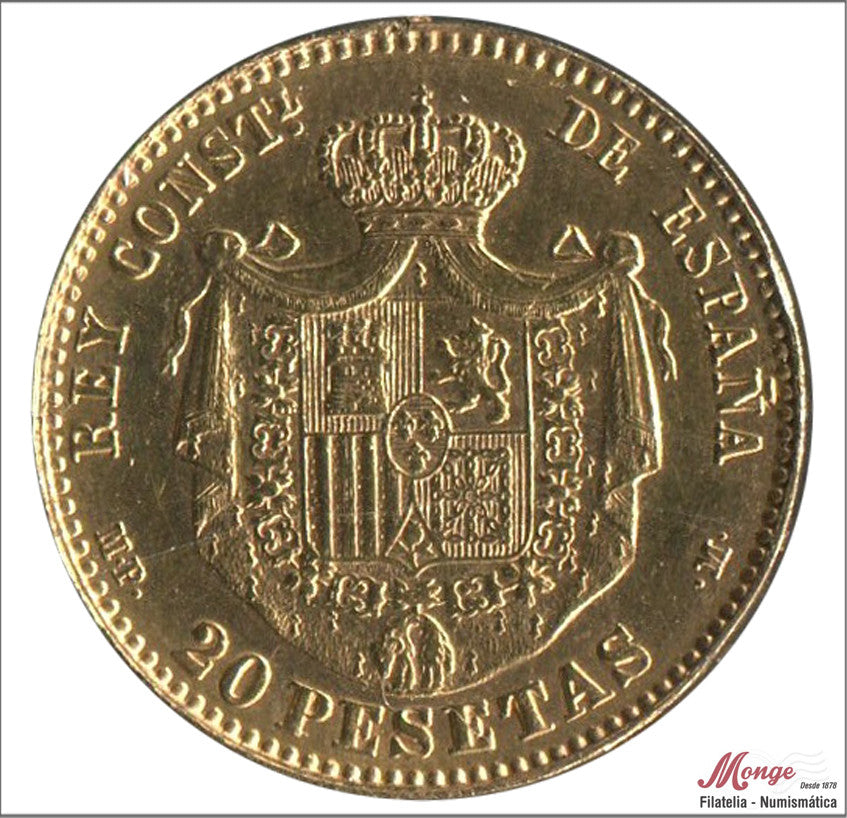 España - 1962 - Reacuñaciones Oficiales - Nº RO.008 - EBC / XF - 20 ptas. 1896 (*62) MPM 6,45 gr. oro