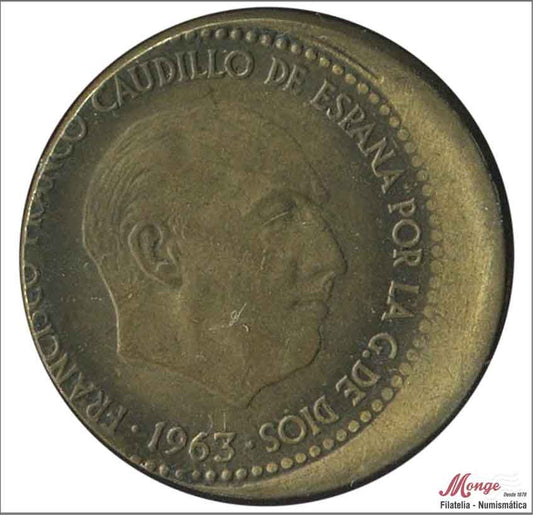 España - 1963 - Franco - Nº 00283D - MBC / VF - 1 peseta 1963 (63) / Muy desplazada