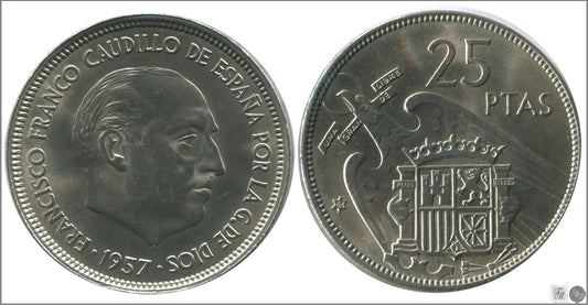 España - 1964 - Franco - Nº 00328 - EBC / XF - 25 pesetas 1957 (64)