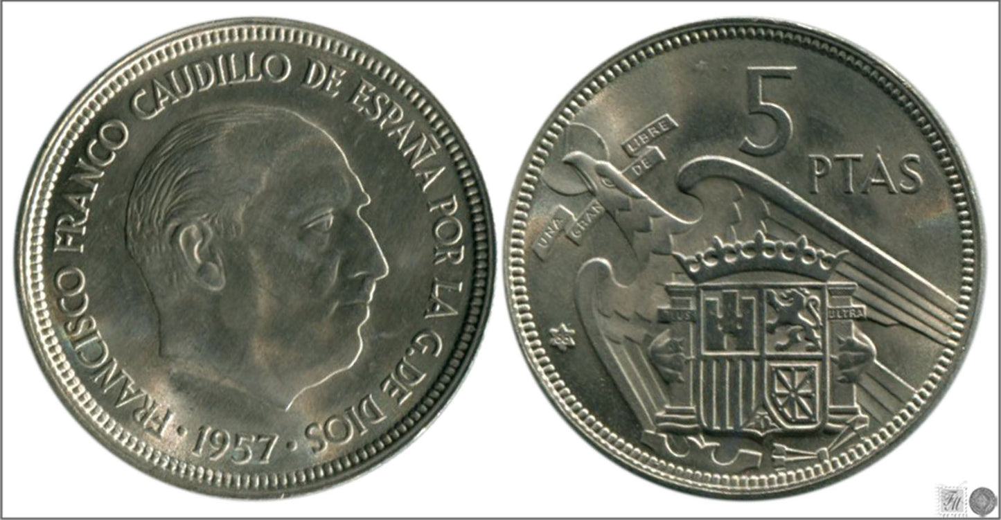 España - 1966 - Franco - Nº 00315 - S/C / UNC - 5 pesetas 1957 (66)