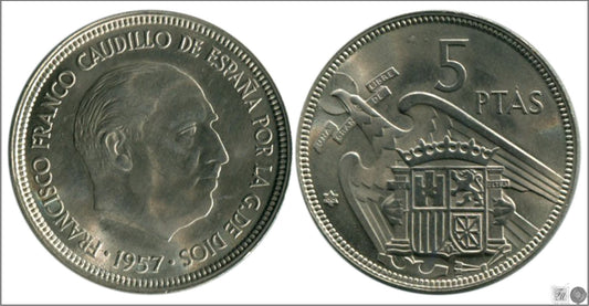 España - 1966 - Franco - Nº 00315 - S/C / UNC - 5 pesetas 1957 (66)